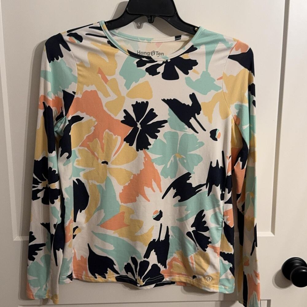 Hang Ten Rash Guard Womens L Multicolor Floral Long Sleeve UPF 50 Swim Shirt